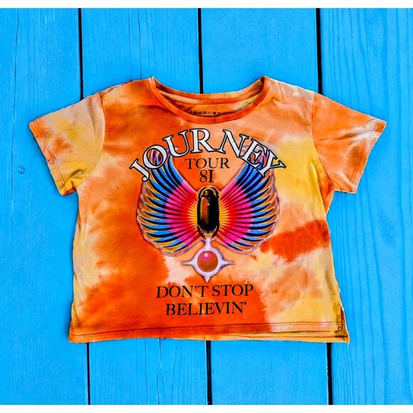 Women's Journey Tour '81 Don't Stop Believing Tie Dyed Cropped Tee XL - Picture 1 of 3